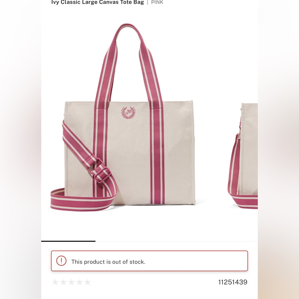 Ivy Classic Large Canvas Tote Bag in PINK Victoria secret. Sold out!
